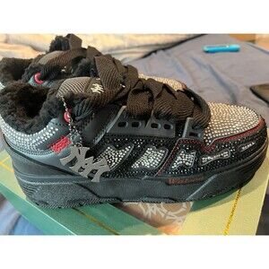 Watson Chunky Bones Sneakers Charcoal Black Rhinestone Fur Shoes Men’s